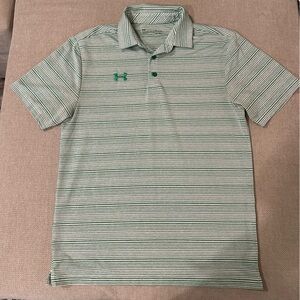 Under Armour Green and White Striped Golf Polo Shirt